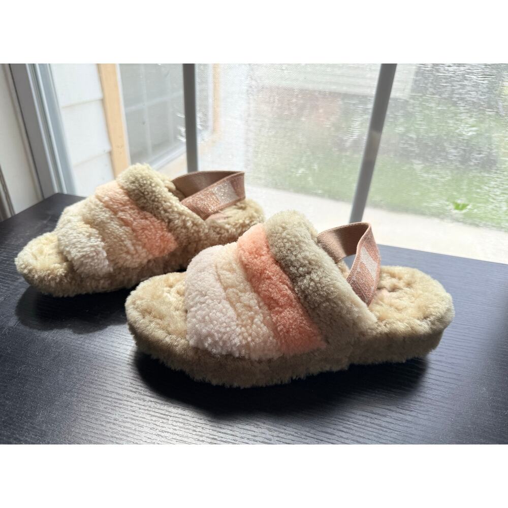 UGG Fluff Yeah Slingback Slippers Sherpa Platform Slide Cream Peach Pink Size 8